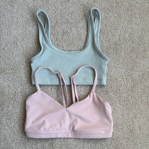 Set of Two Ribbed Crop Tops - Grey and Pink